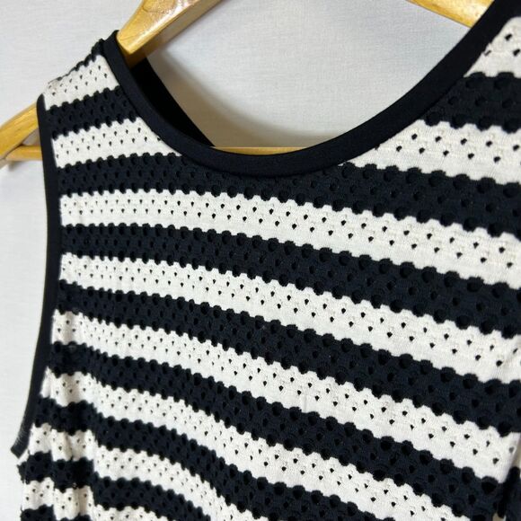 Banana Republic Black Ivory Striped Eyelet Sleeveless Fit & Flare Dress Size 4 - Picture 4 of 14